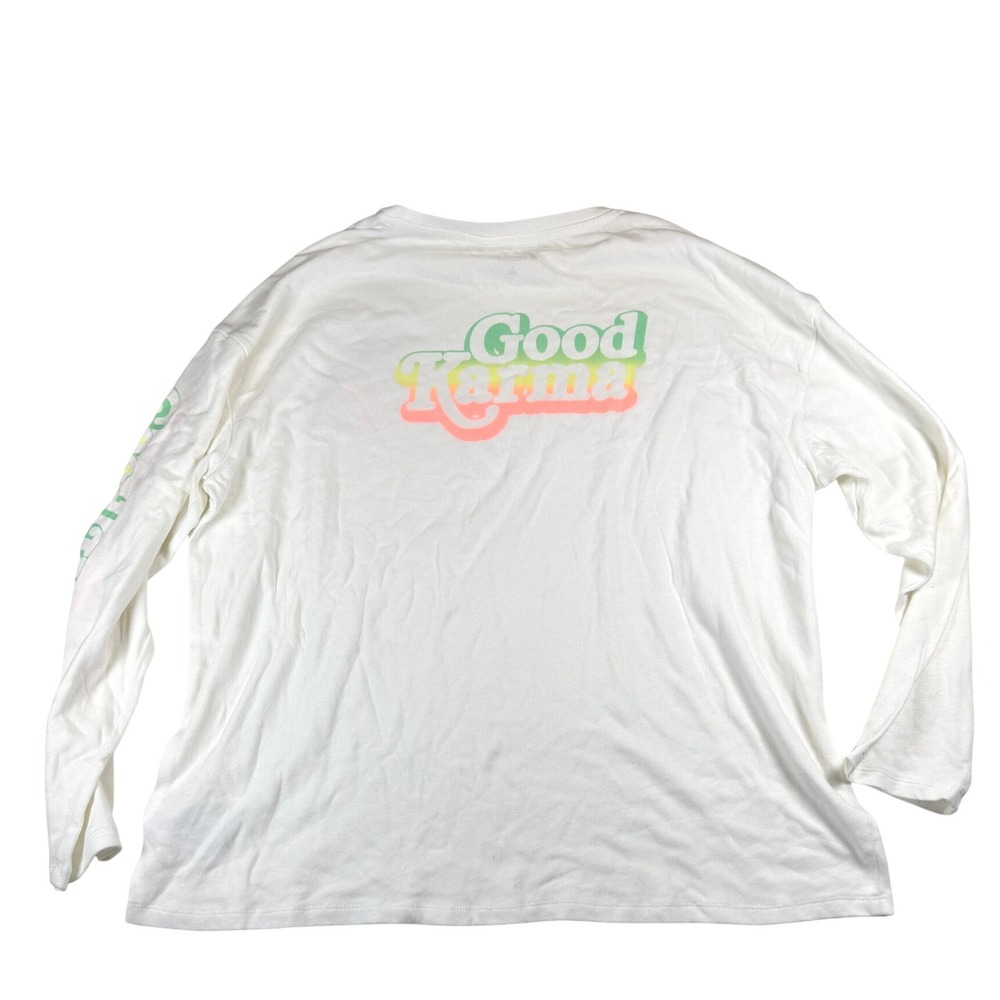 GAP Peace Sign Good Karma White Long Sleeve T-Shirt Size L womens Crew Neck